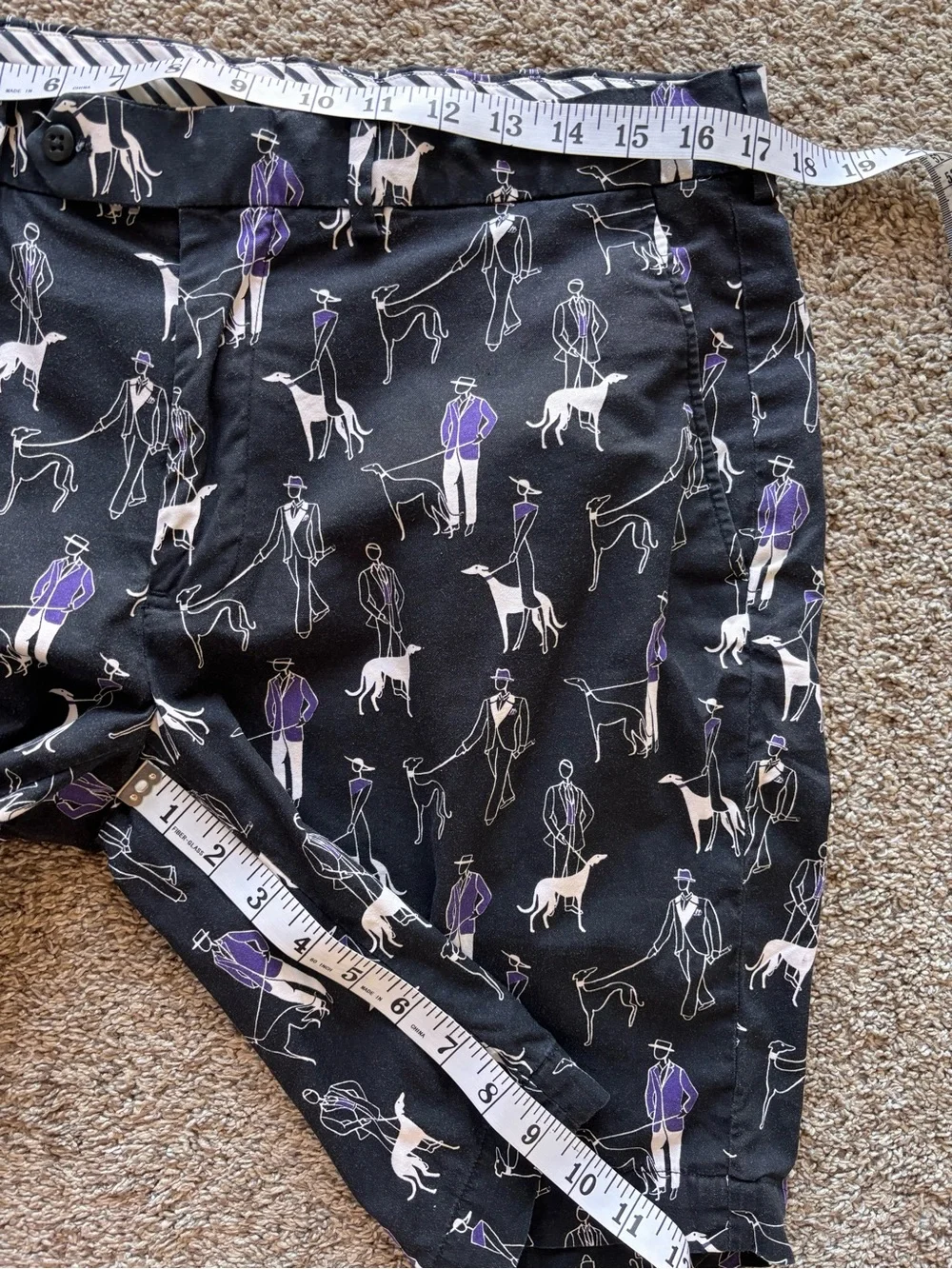 Polo Golf Ralph Lauren Golf Shorts Men's 34 Black Purple Dog Walker Loud Print
